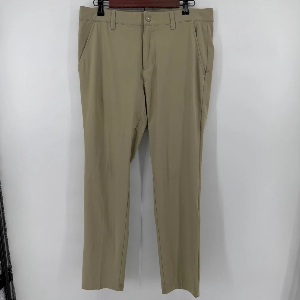 Adidas Golf Pants Mens 32x32 Khaki Tan Performance Stretch Flat Front Trousers